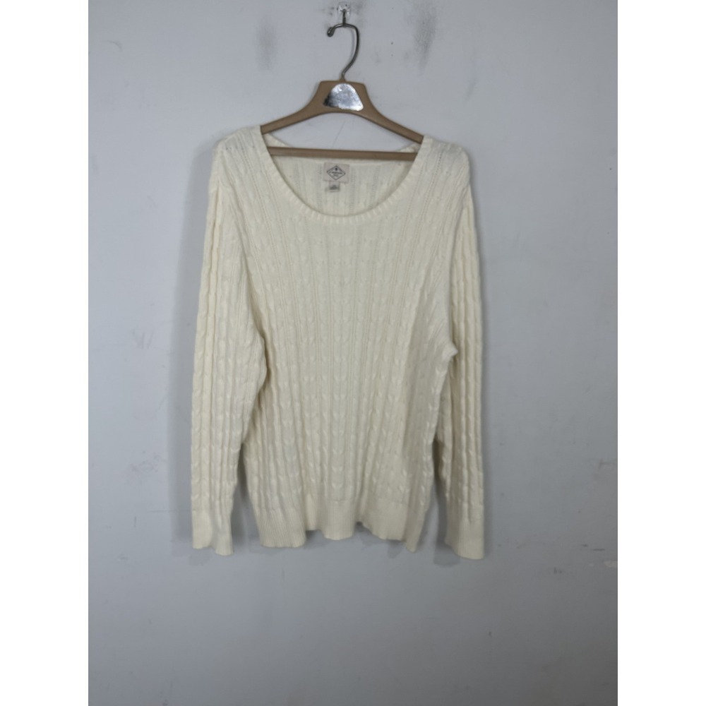St John'sโ Bay Womens 2X Cable Knit Pullover Sweater Cream Cotton Blend